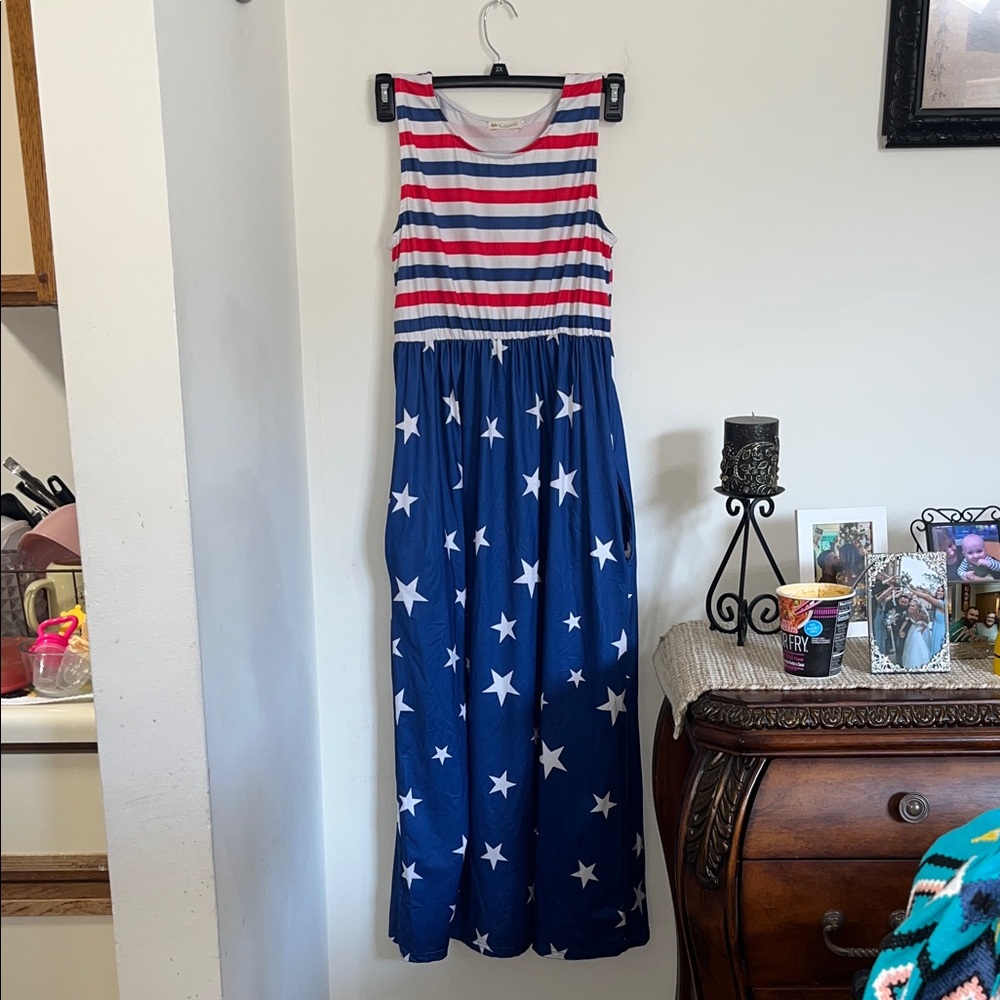 Patriotic Striped and Star Maxi Dress